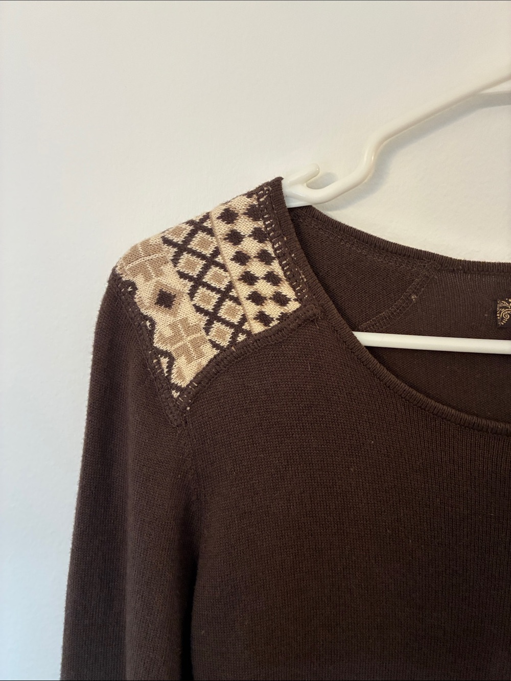 Prana Brown Fall midi Dress with Cream Fair Isle Accents Wool, Cashmere, Cotton - Picture 6 of 10
